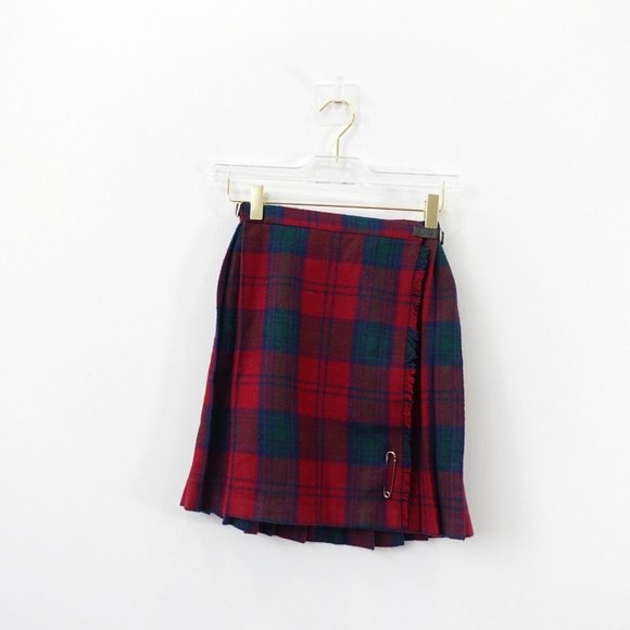 Vintage Red Plaid Wool Skirt XS Mini Scottish Tartan Micro Academia Y2K School - Picture 1 of 9